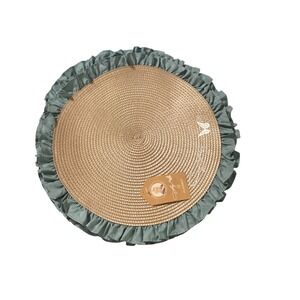 7-Dolly Parton Round Placemat Woven Straw Blue Ruffle Butterfly Tableware